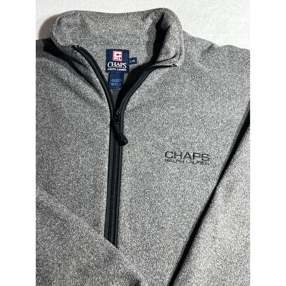 Chaps Ralph Lauren Mens Gray Full Zip Fleece Jacket Large Mock Neck Drawstring